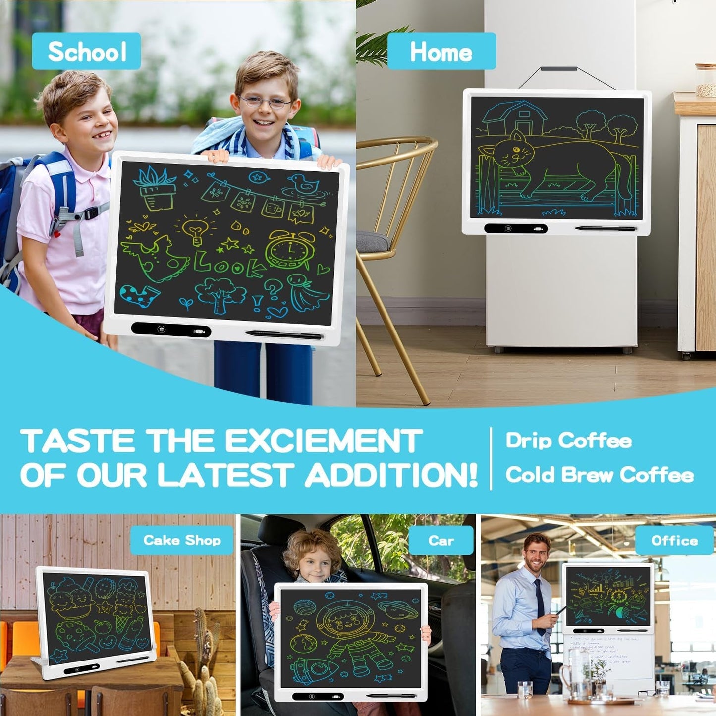 LCD Writing Tablet, 22 Inch Colorful Doodle Board Erasable Drawing Board Kids Writing Board, Drawing Tablet Educational for 3-12 Year Old Kids Adults Home School