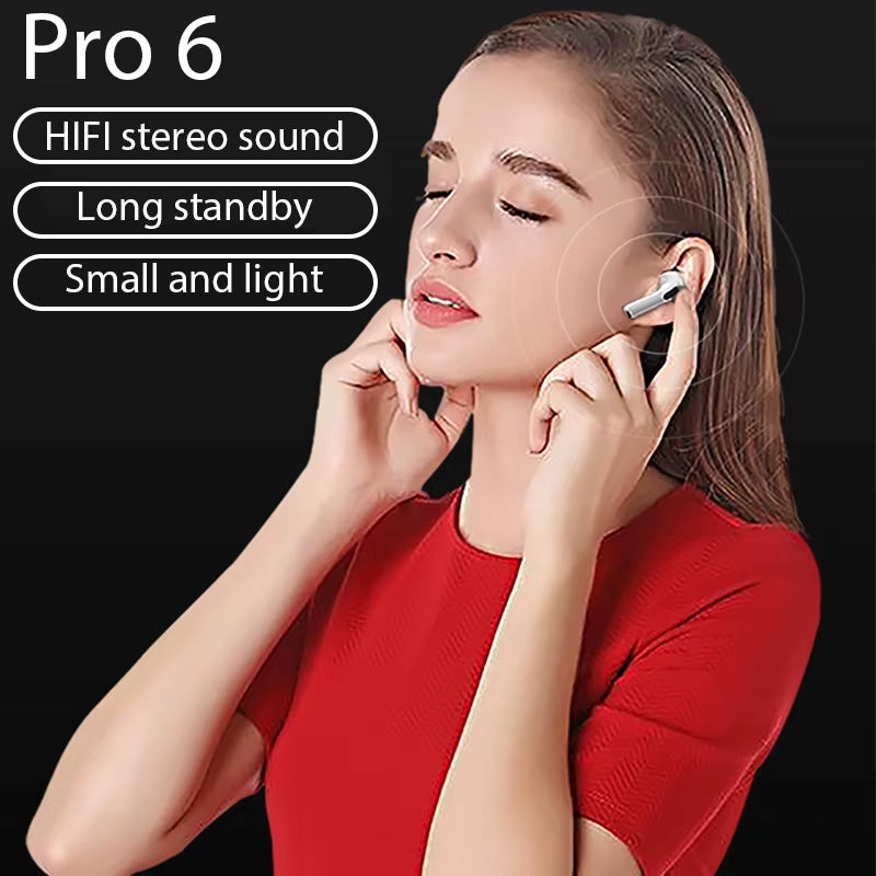 TWS Pro 6 Earphone Bluetooth Headphones with Mic 9D Stereo Hifi Earbuds for Xiaomi Samsung Android Wireless Bluetooth Headset